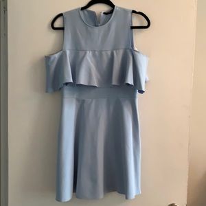 Zara blue cold shoulder ruffle mini dress, size L